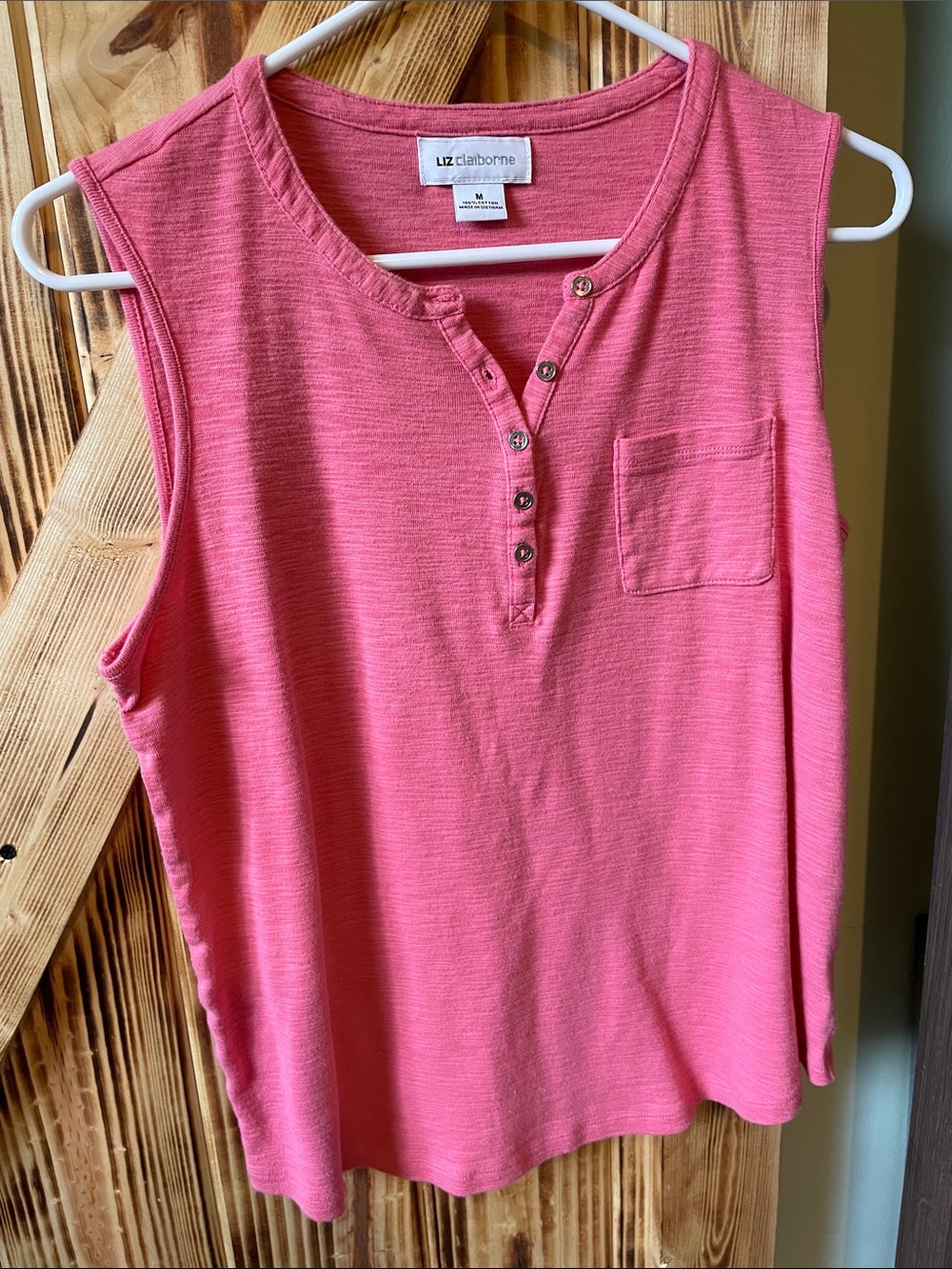 Liz Claiborne Pink Sleeveless Henley Tank